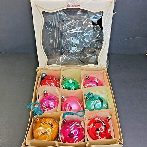 Christmas Ornament Baubles Vintage 9pcs Mercury Glass Poland 2.3" X 2.7" Round - Picture 1 of 16